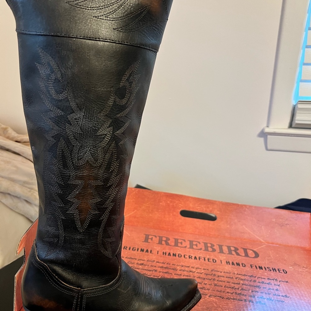 Freebird Black and Brown Over the Knee Boots